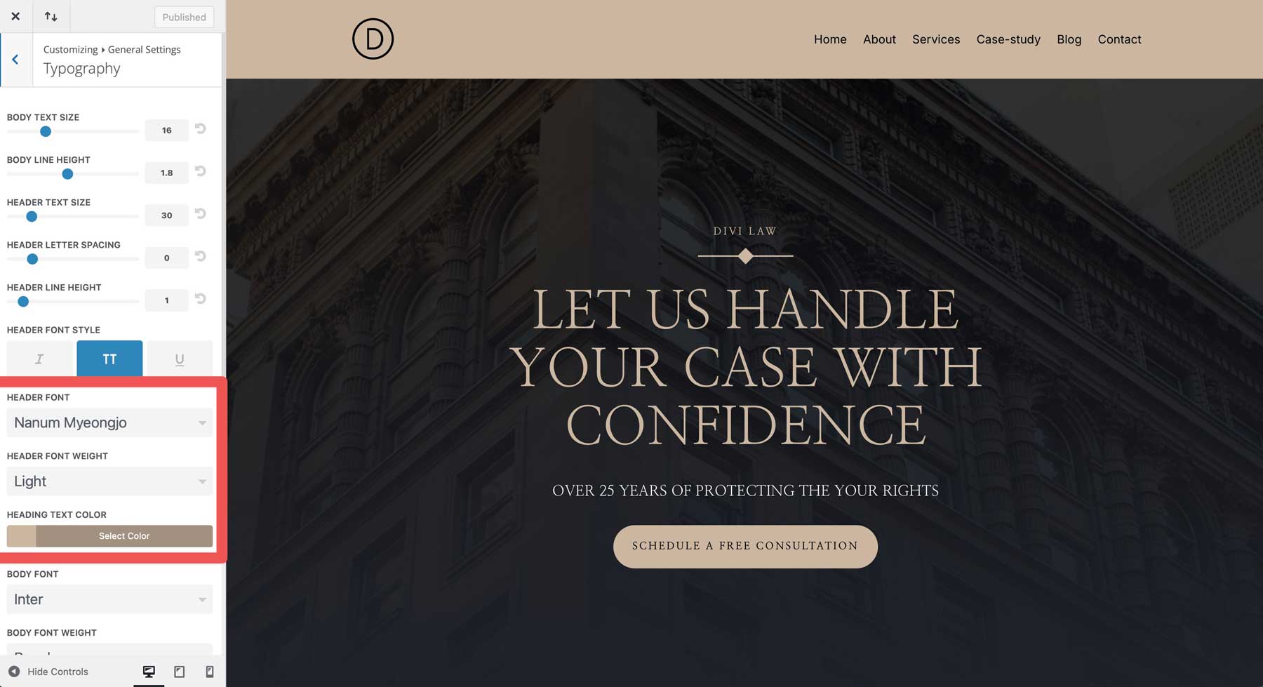attorney starter site for Divi