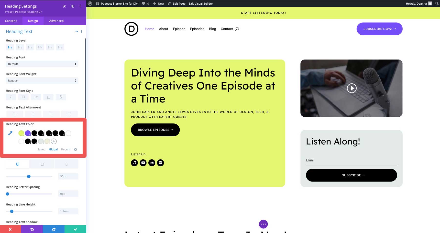 podcast starter site for Divi