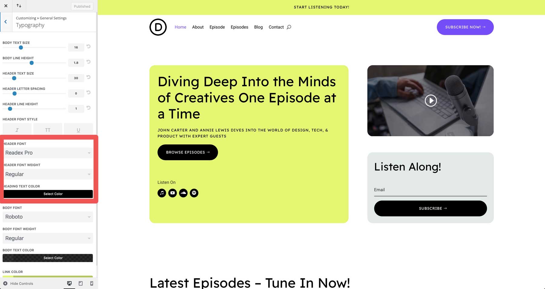 podcast starter site for Divi