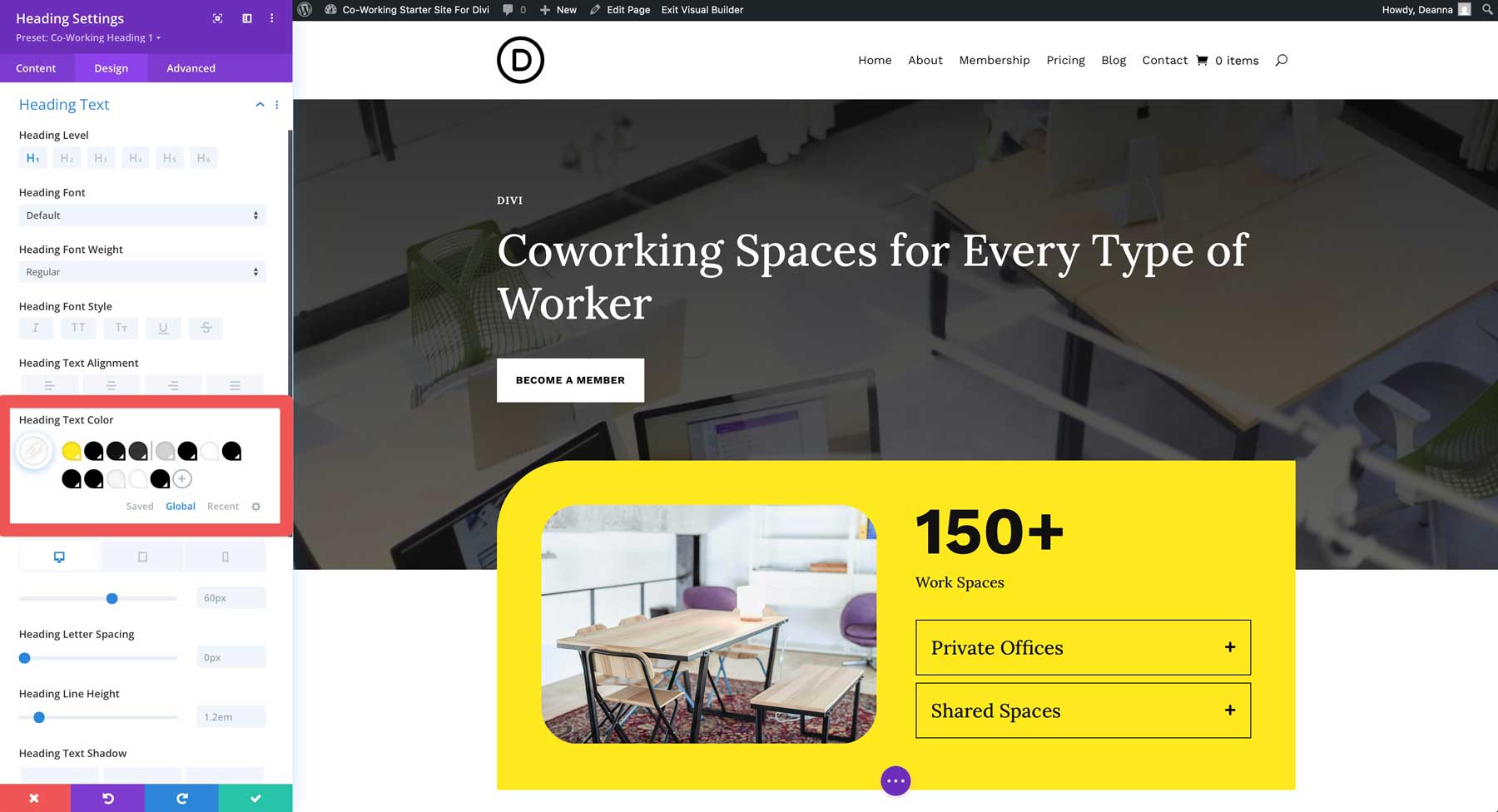 Co-Working starter site for Divi