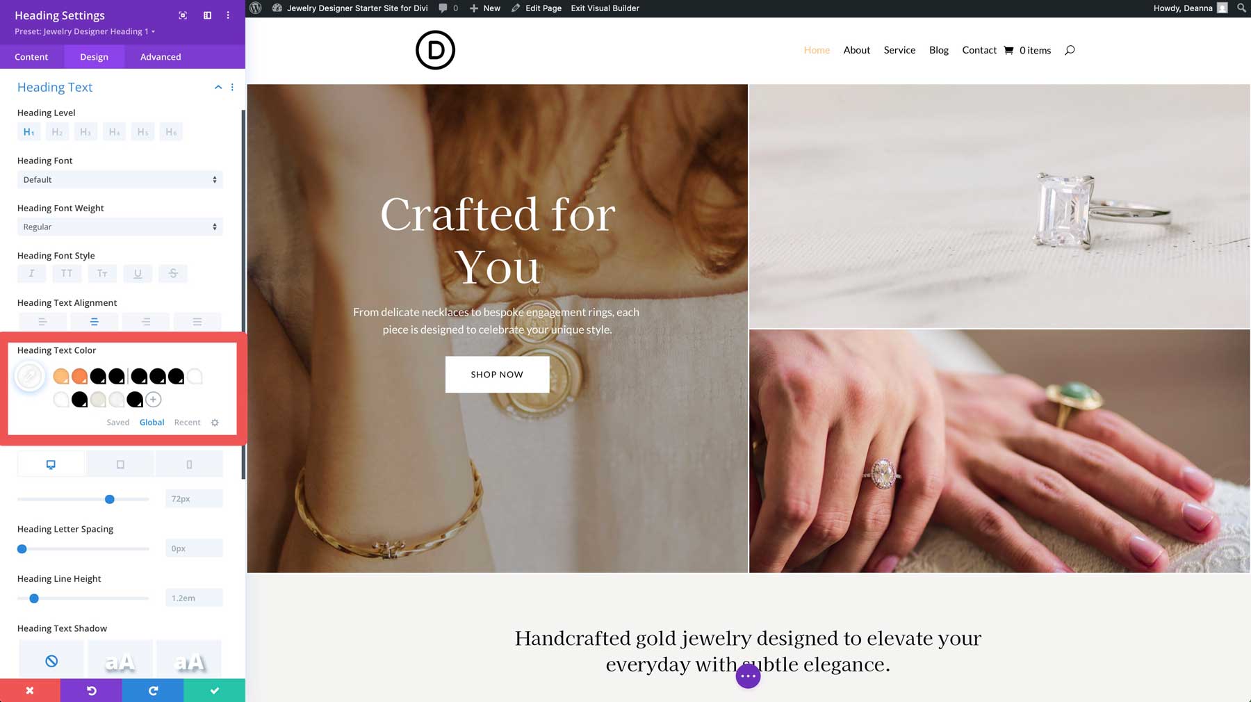 Jewelry Designer starter site for Divi