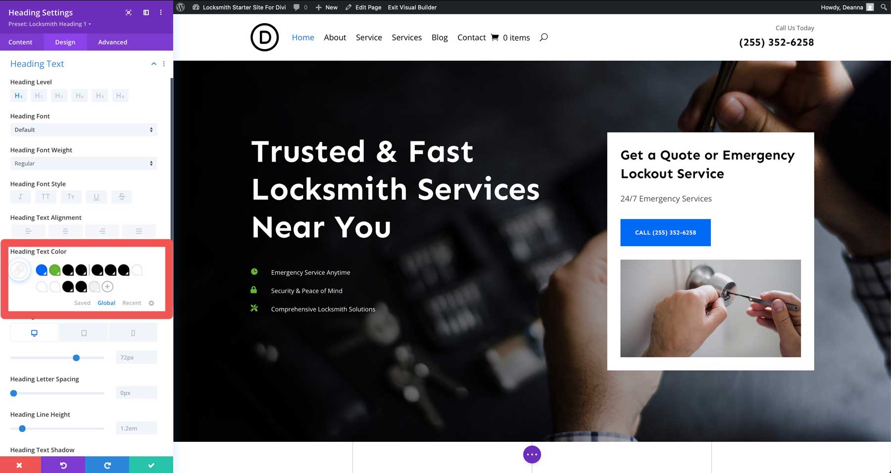 locksmith starter site for Divi