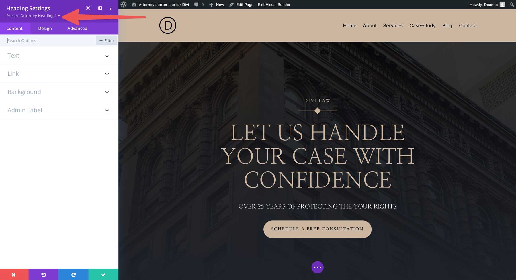 attorney starter site for Divi