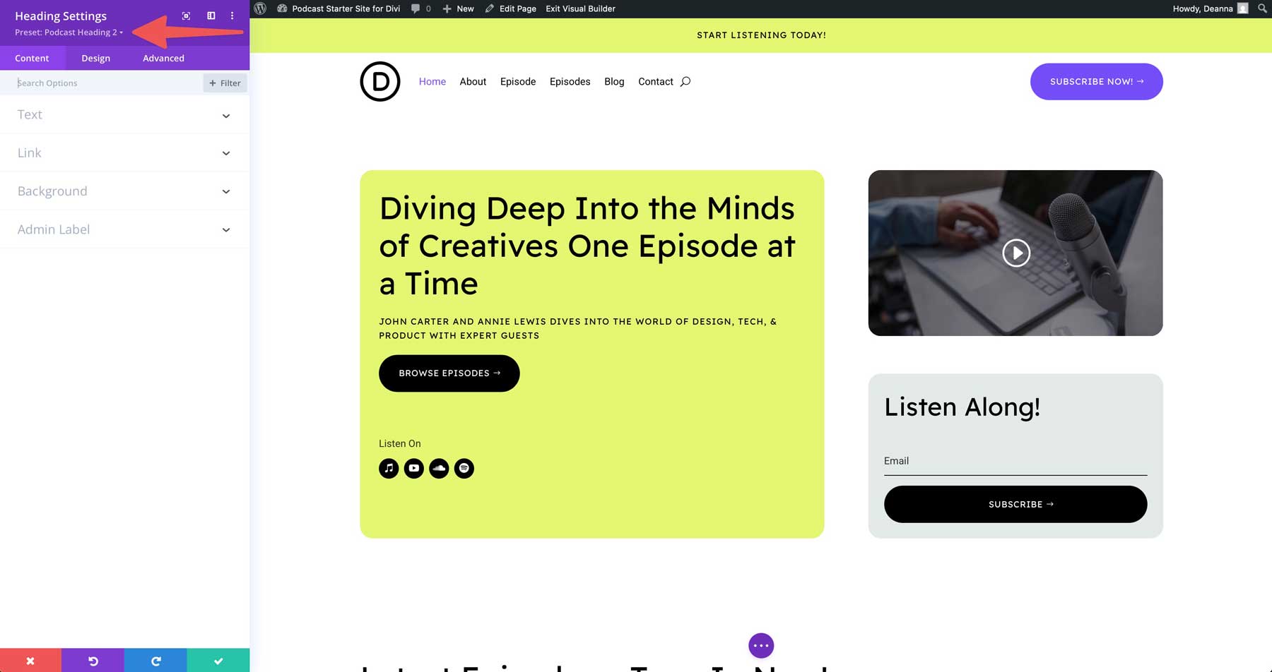 podcast starter site for Divi