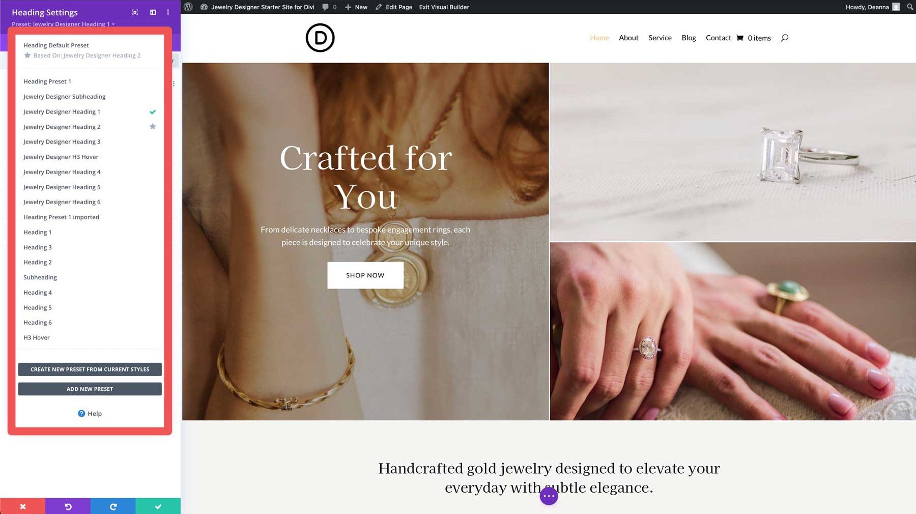 Jewelry Designer starter site for Divi