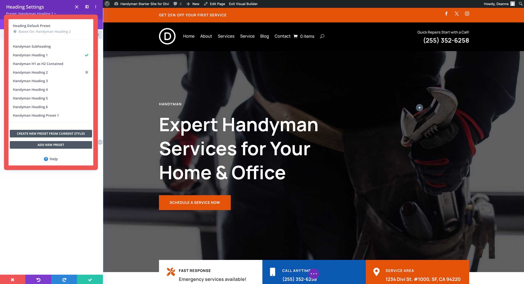 Handyman starter site for Divi