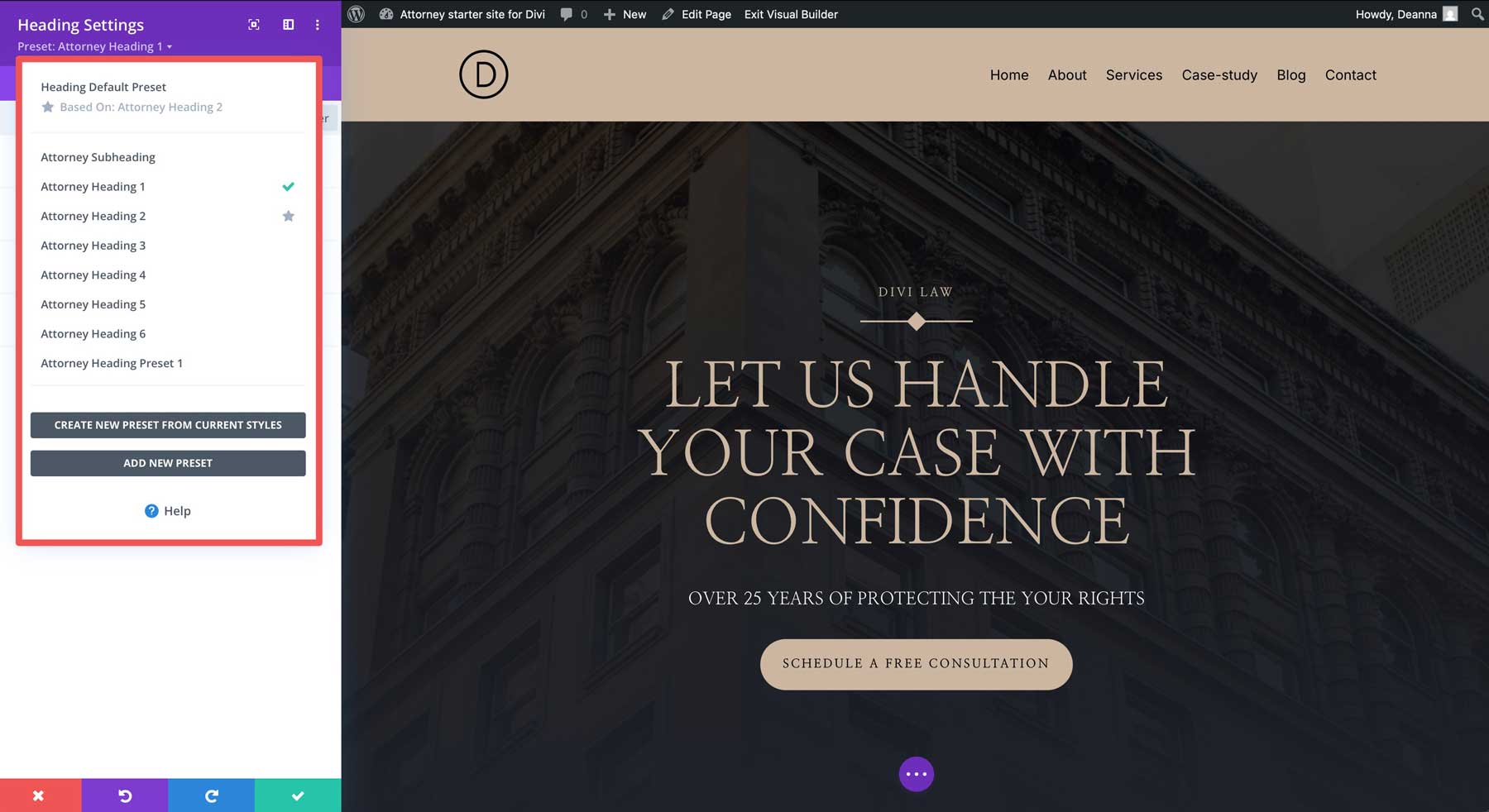 attorney starter site for Divi