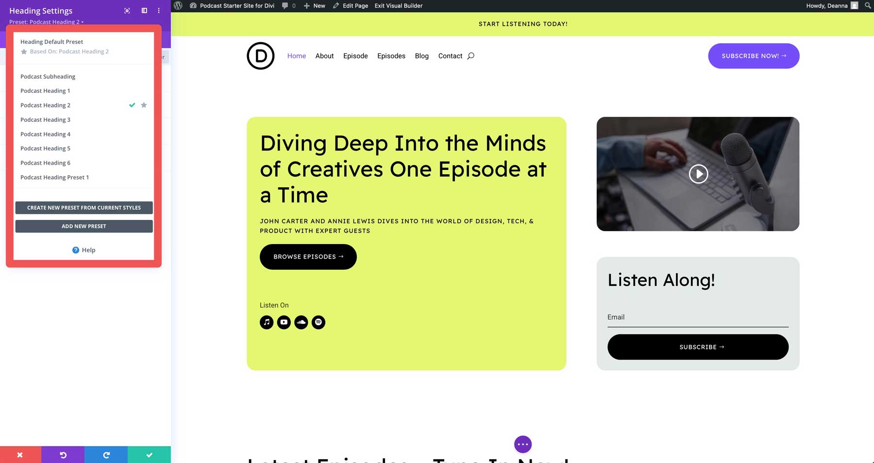 podcast starter site for Divi