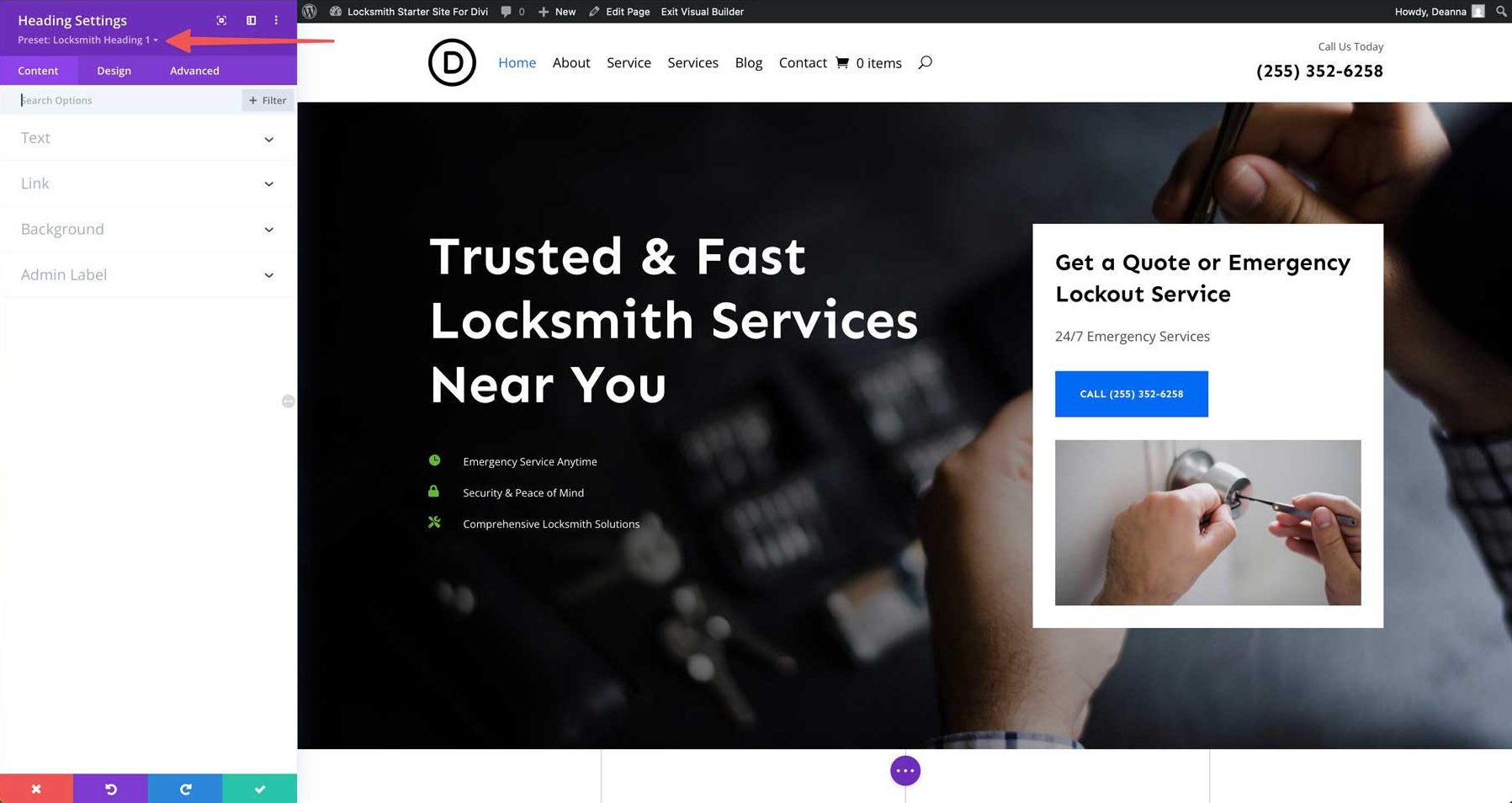 locksmith starter site for Divi
