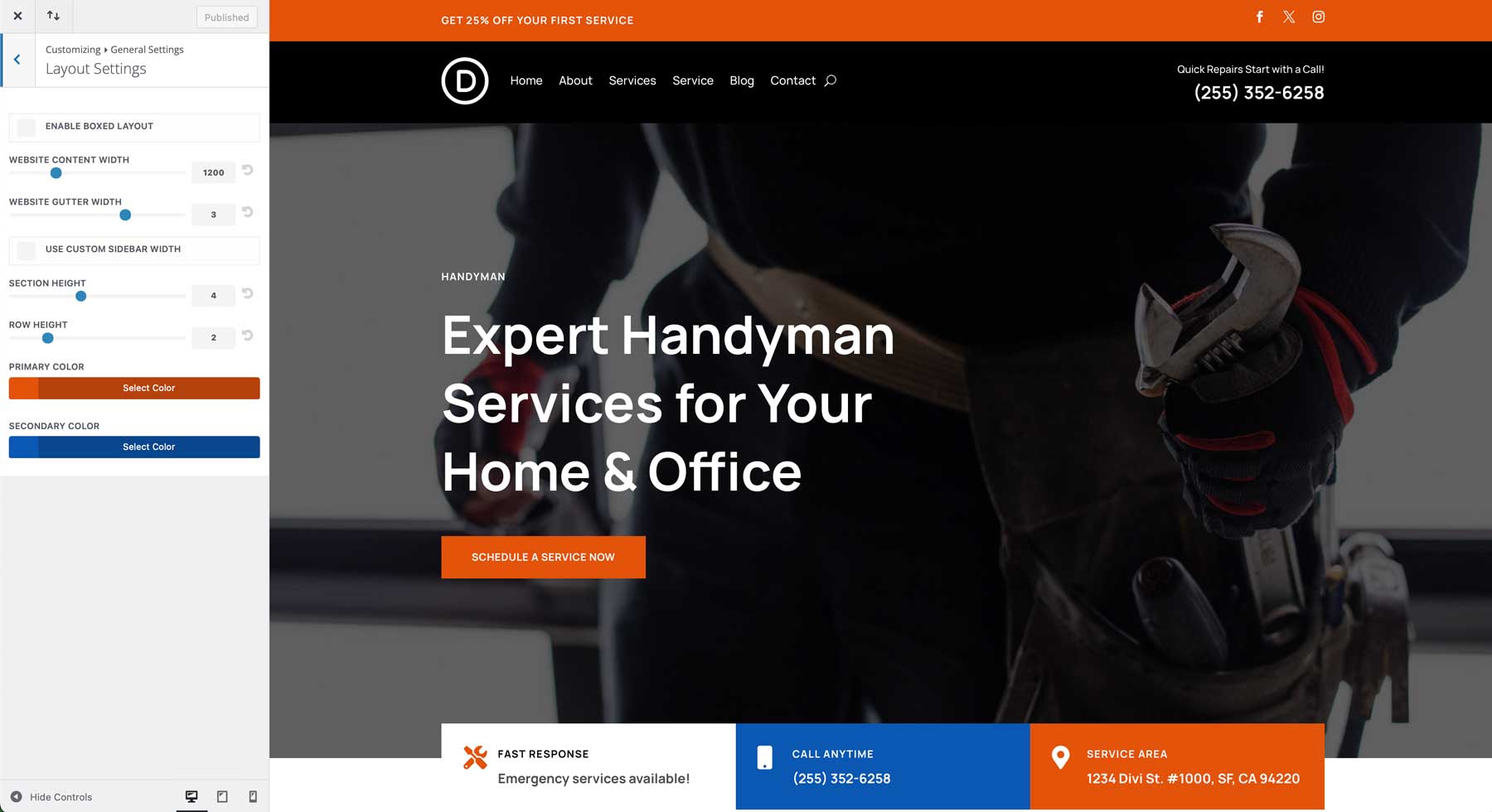 Handyman starter site for Divi