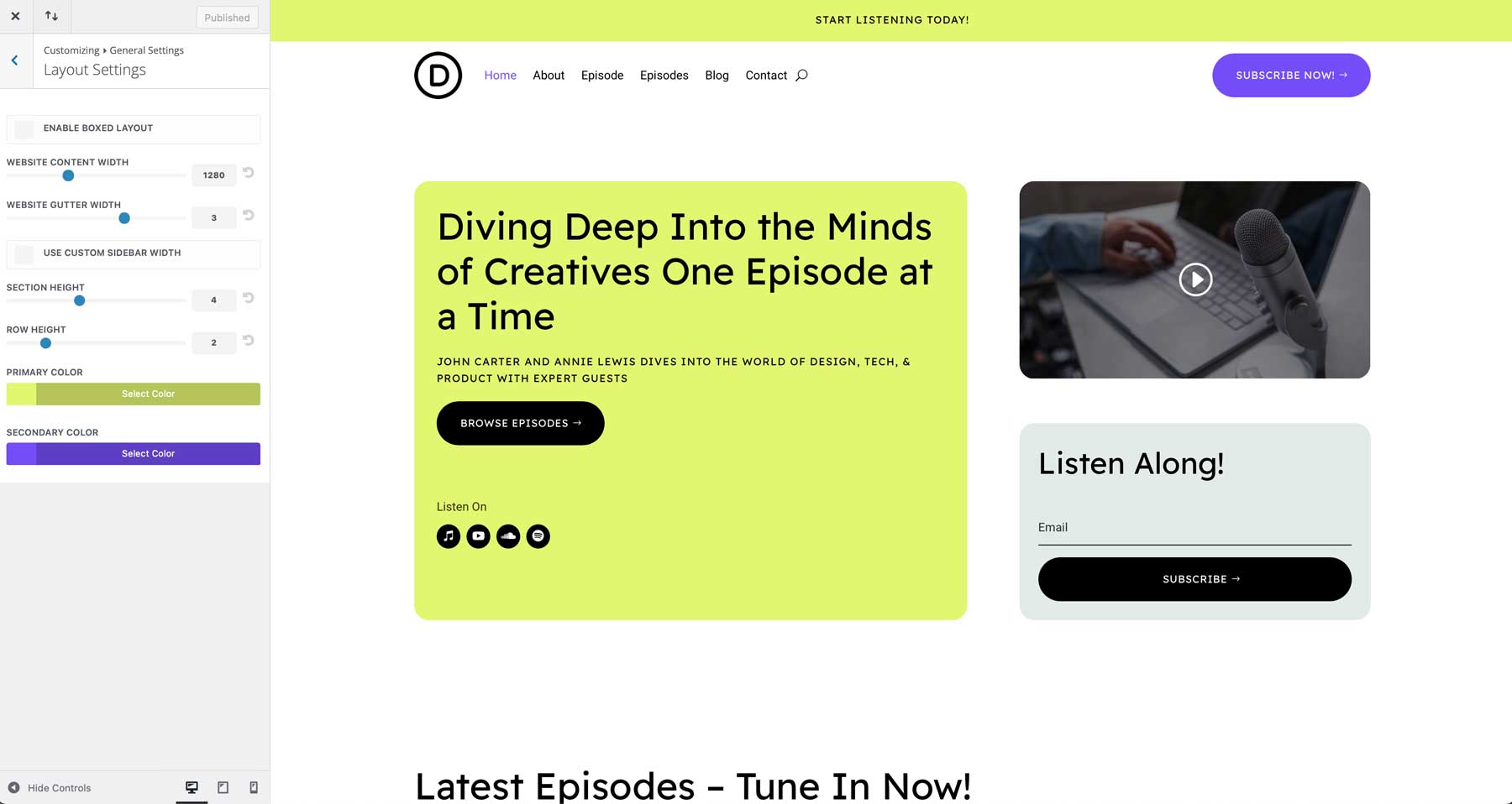 podcast starter site for Divi