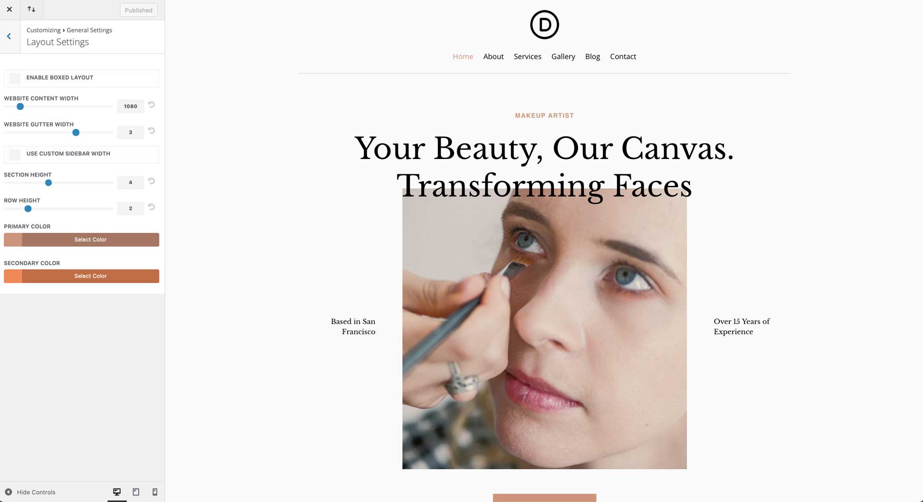 makeup artist starter site for Divi