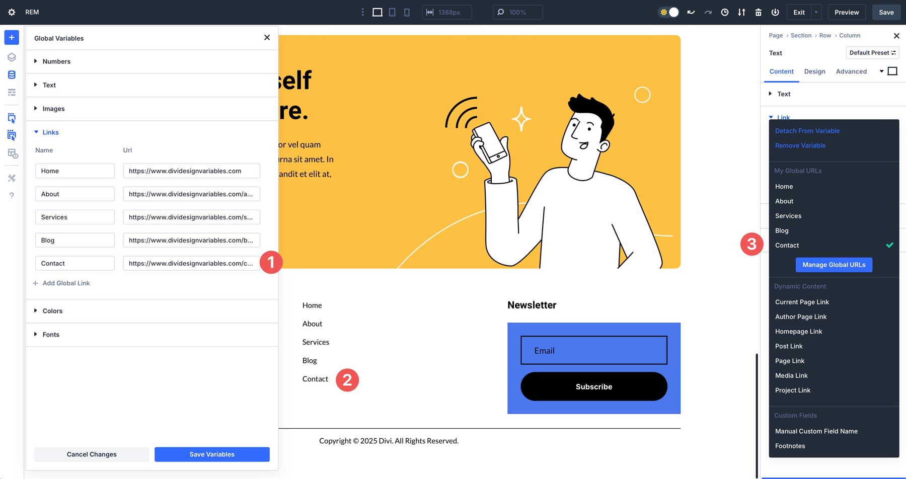 link variables in Divi 5