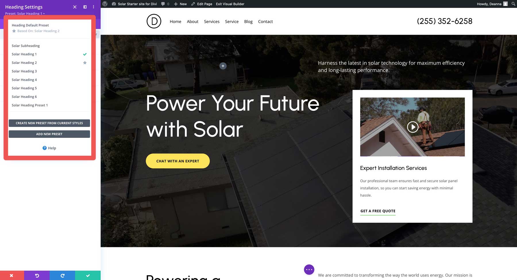 solar starter site for Divi