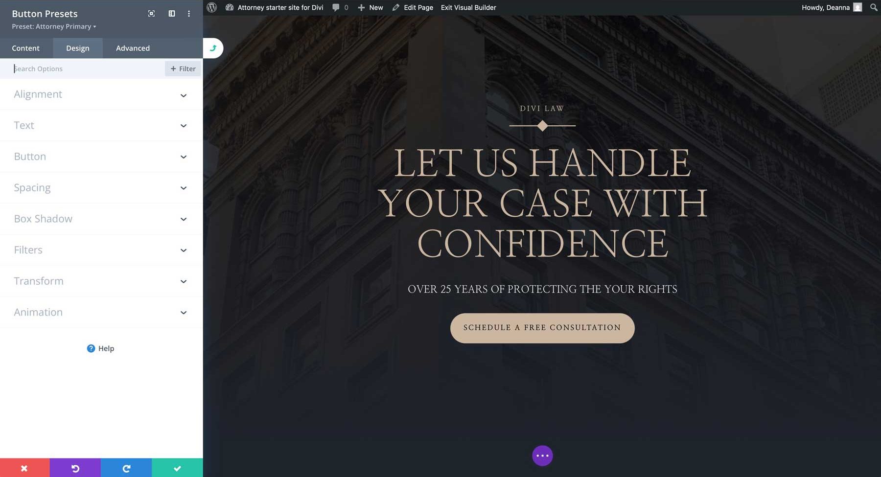 attorney starter site for Divi
