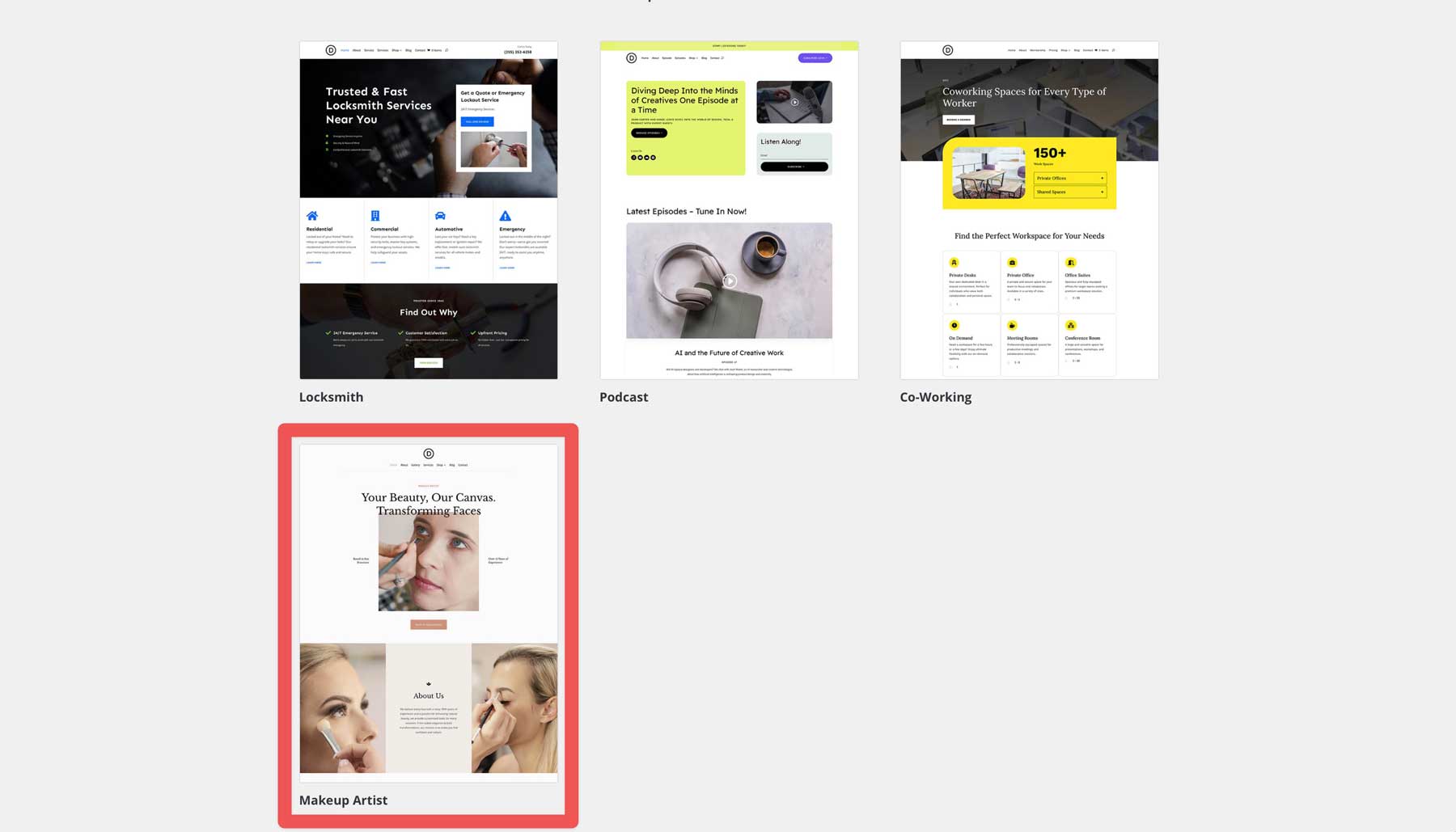 makeup artist starter site for Divi