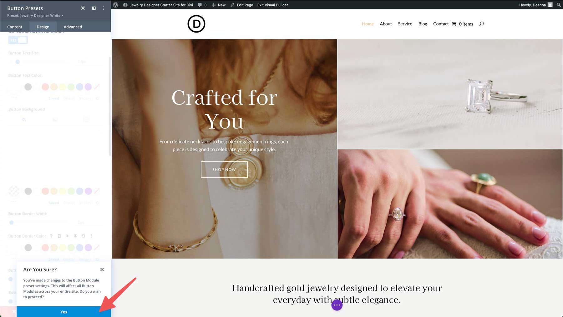 Jewelry Designer starter site for Divi