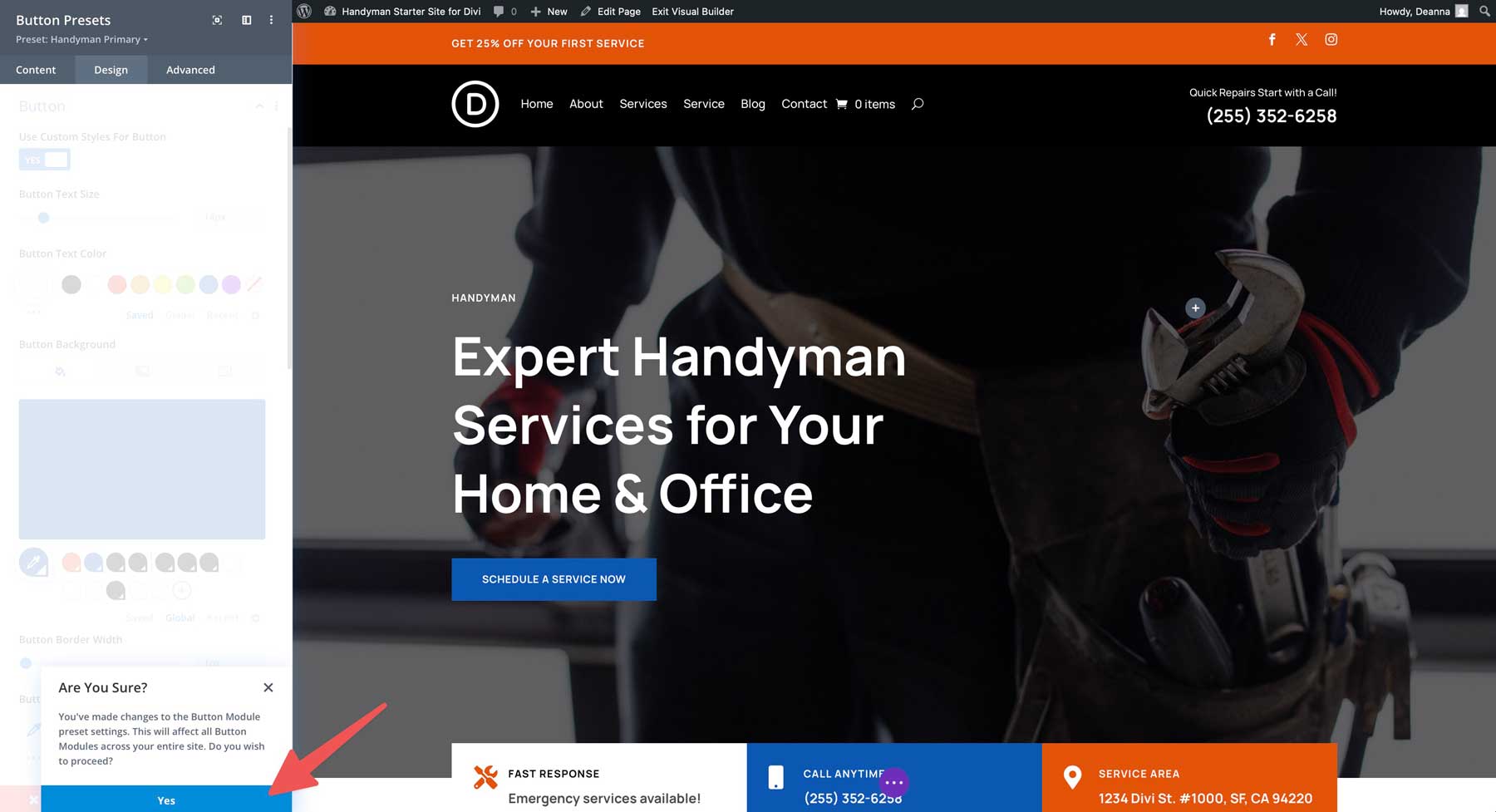 Handyman starter site for Divi