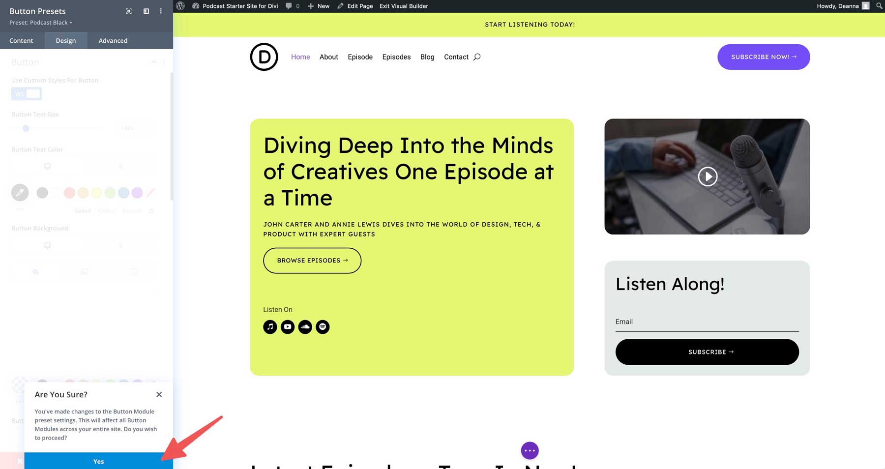 podcast starter site for Divi