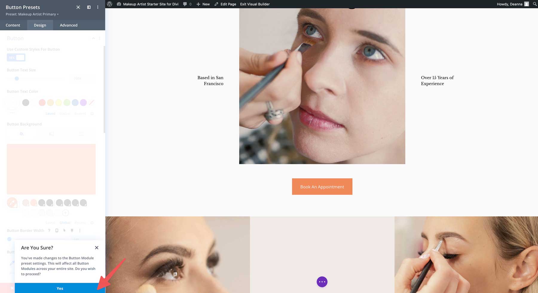 makeup artist starter site for Divi