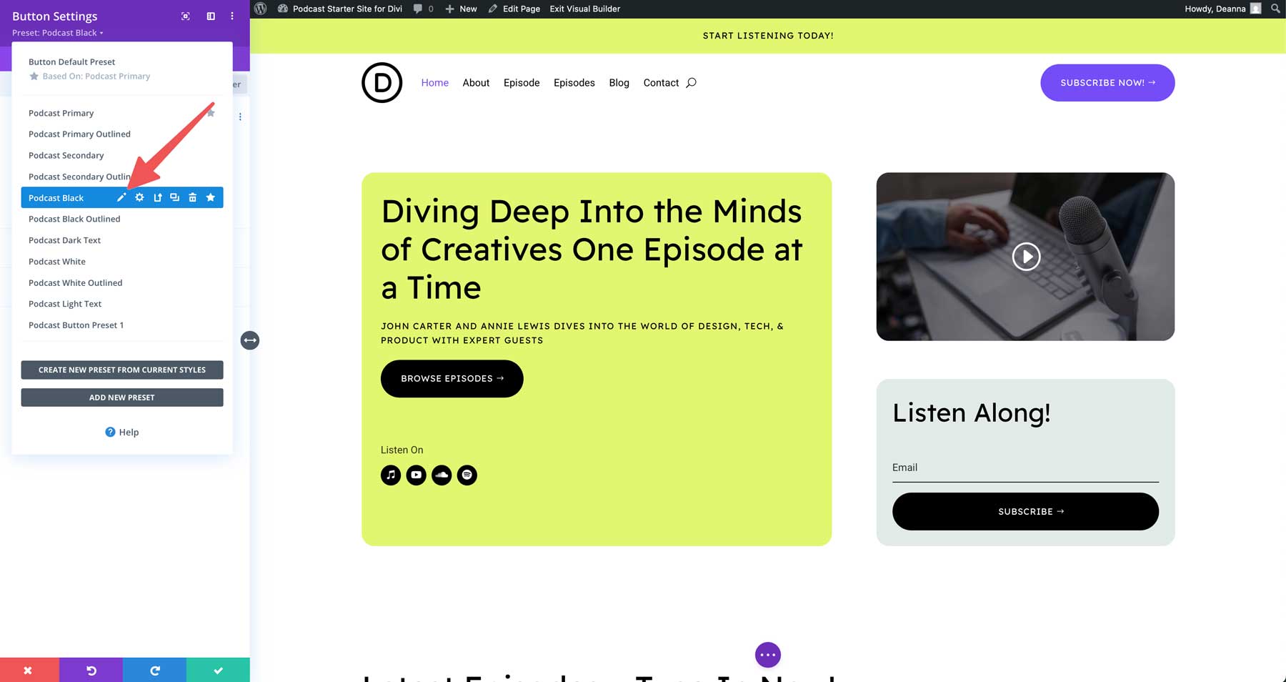 podcast starter site for Divi