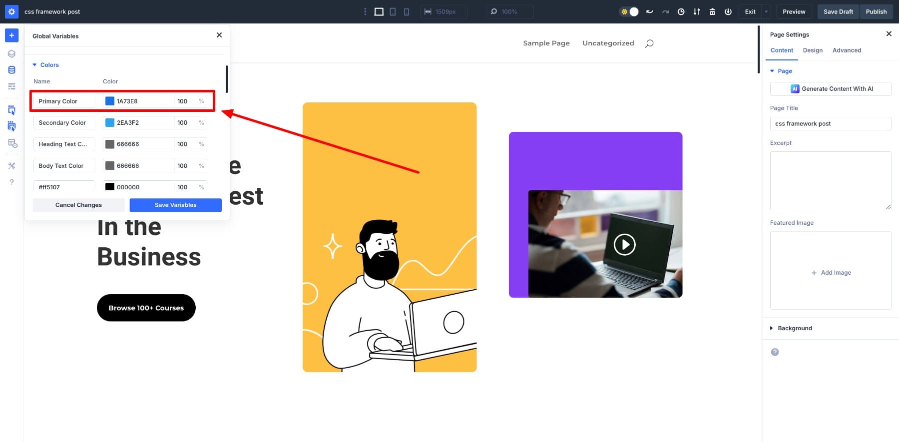 saving primary color in divi design variables