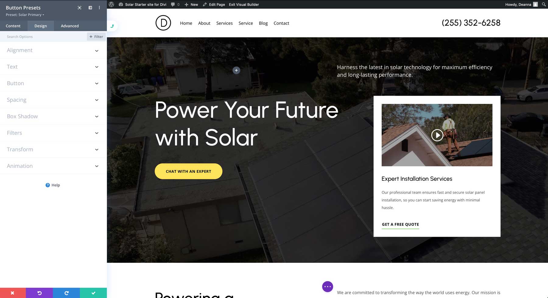 solar starter site for Divi
