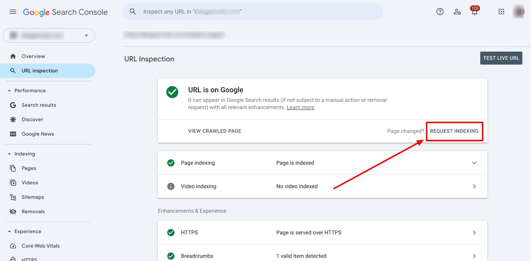request indexing search console