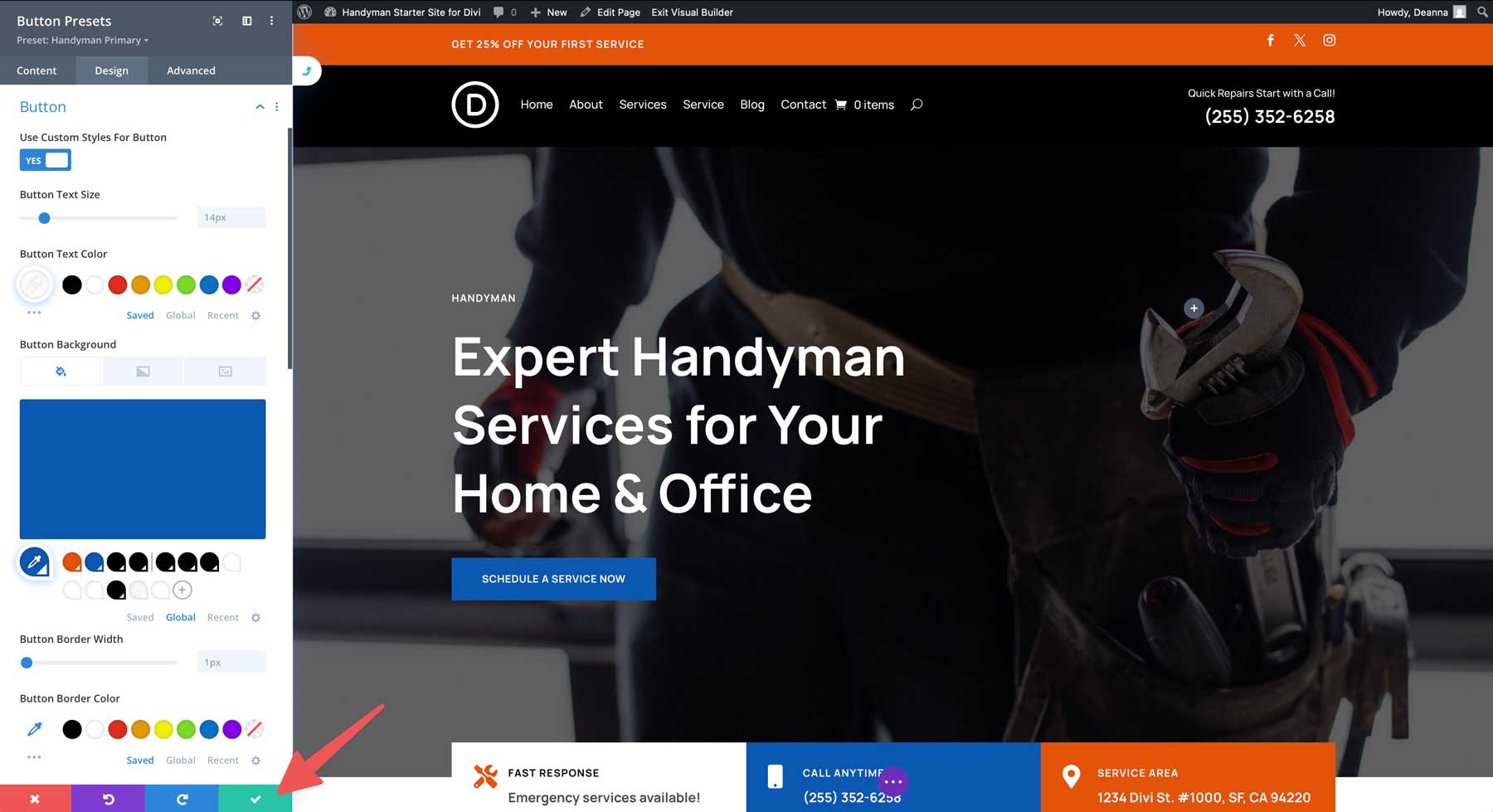Handyman starter site for Divi