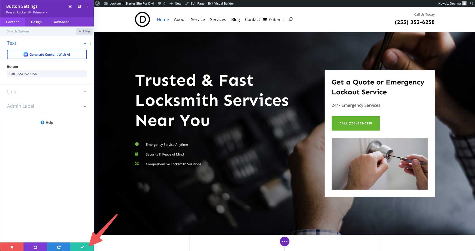 locksmith starter site for Divi