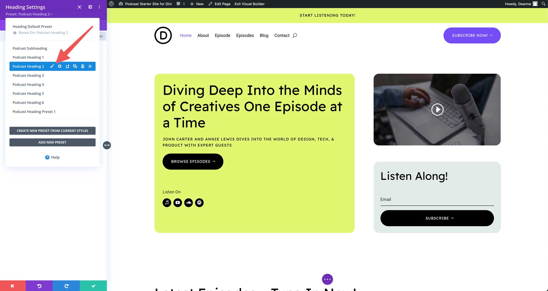 podcast starter site for Divi