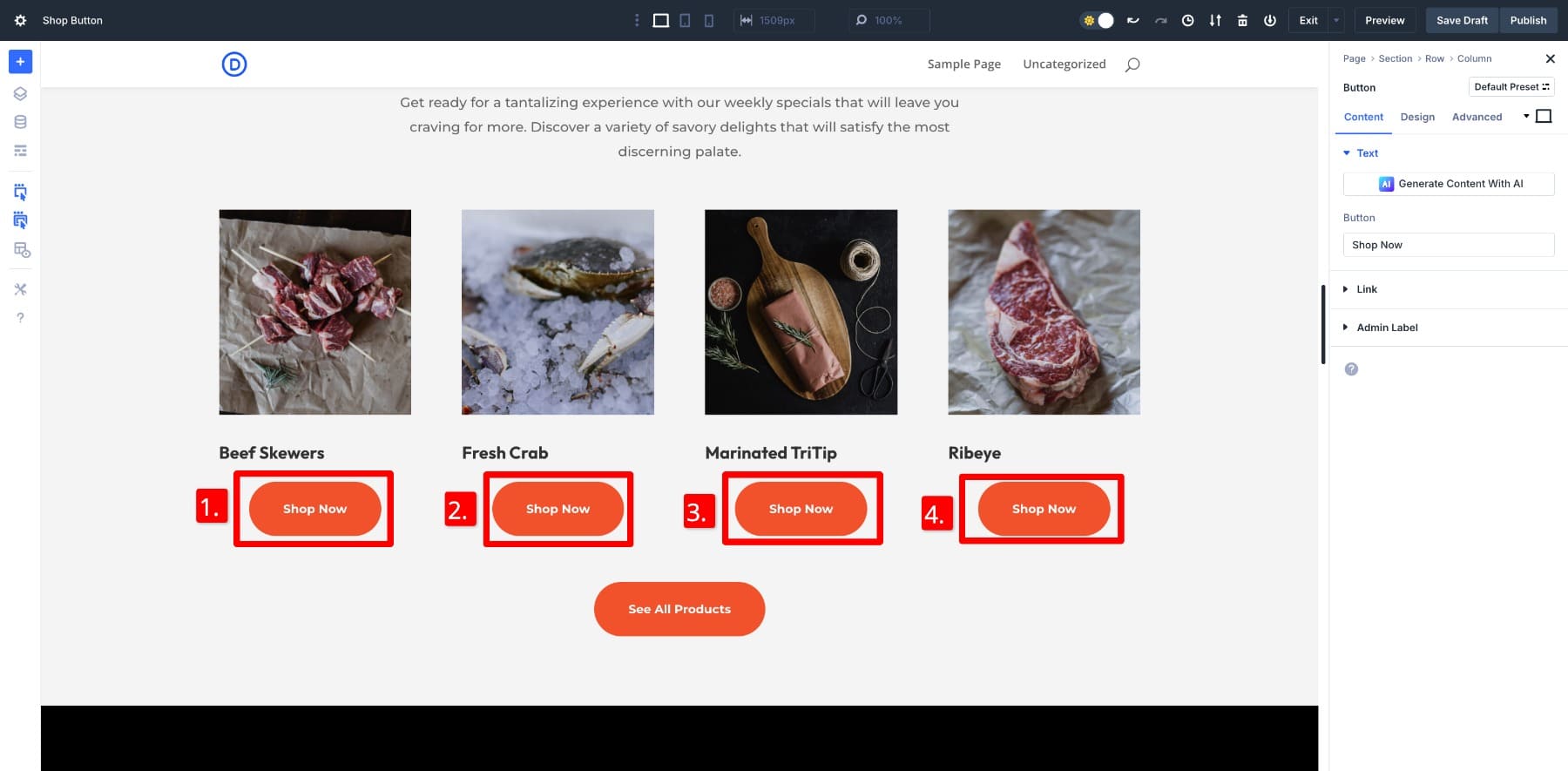 Shop buttons on all products