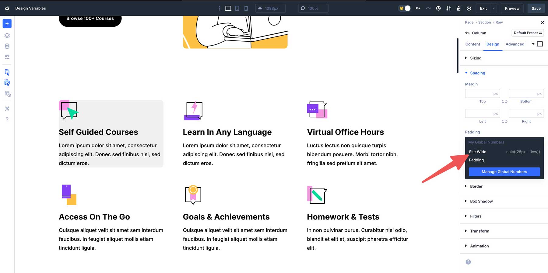 design variables in Divi 5
