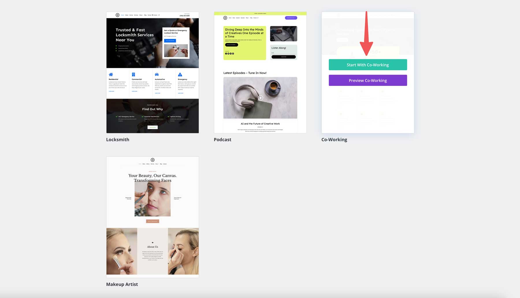 Co-Working starter site for Divi