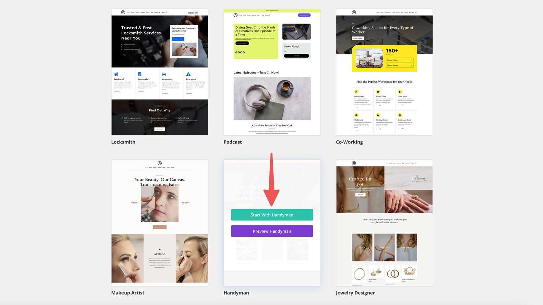 Handyman starter site for Divi