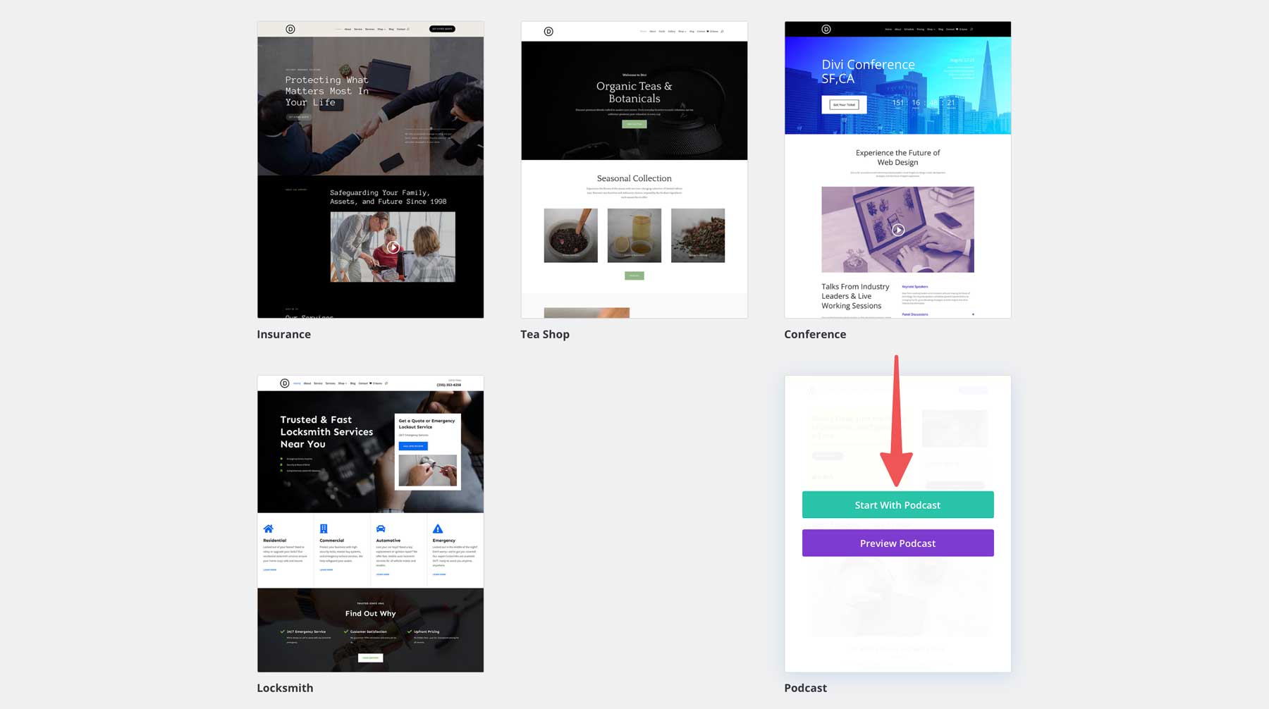 podcast starter site for Divi