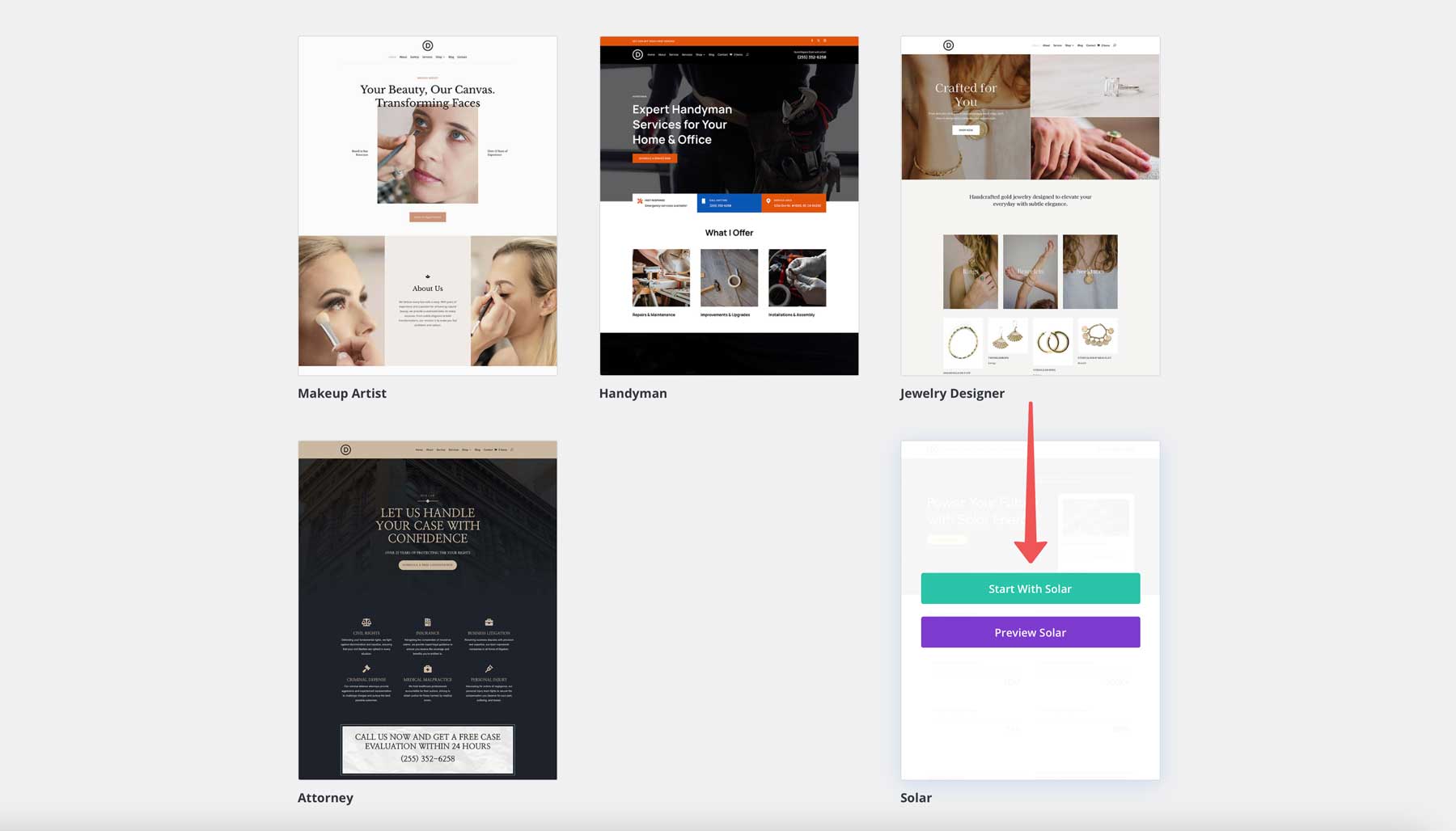 solar starter site for Divi