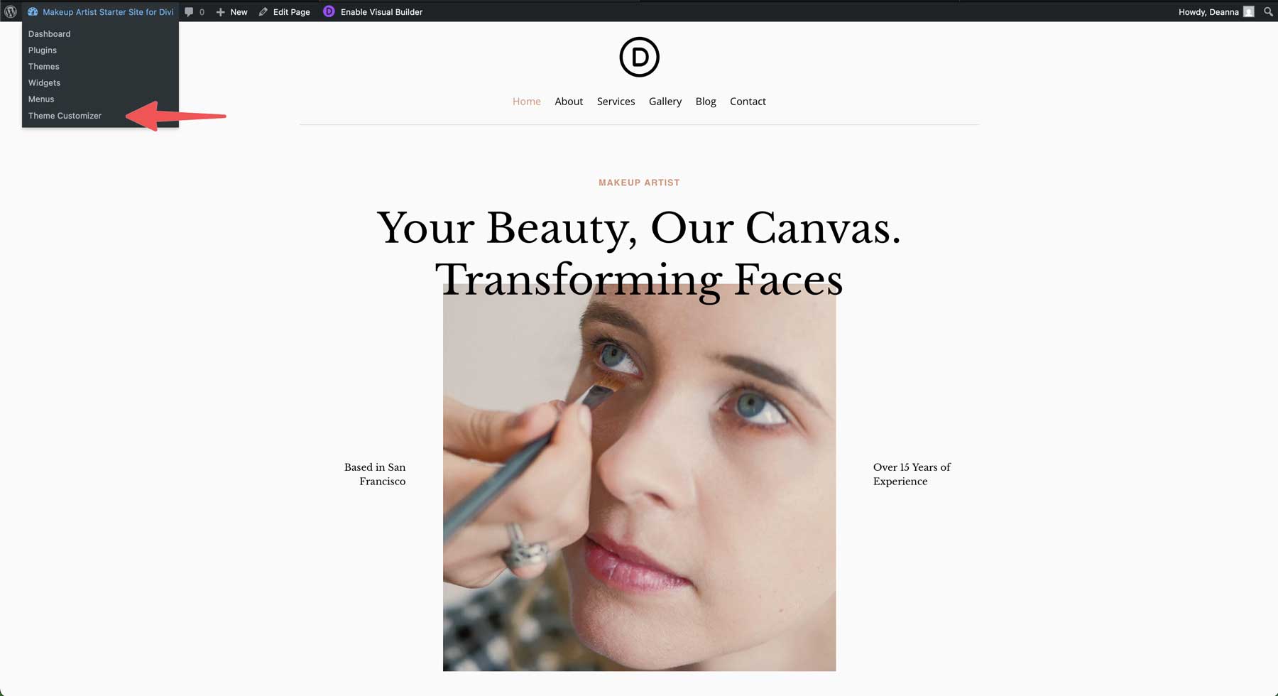makeup artist starter site for Divi