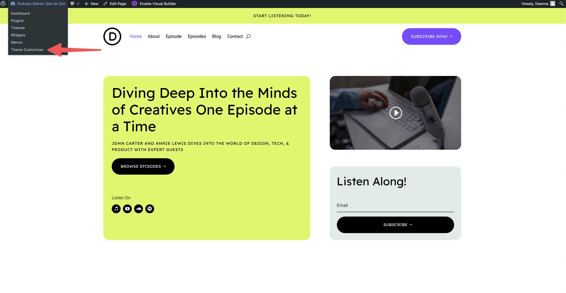 podcast starter site for Divi