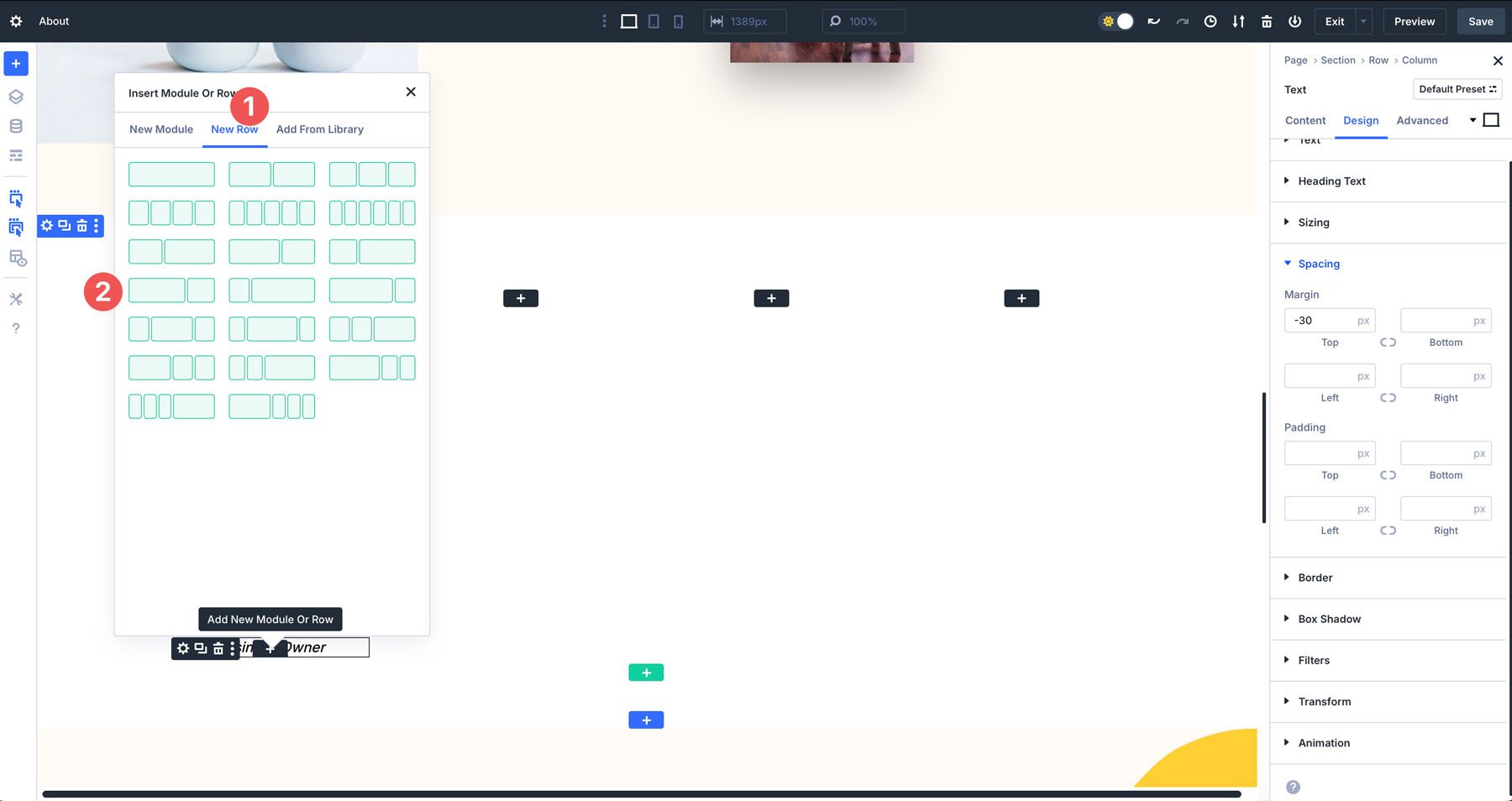 nested rows in Divi 5