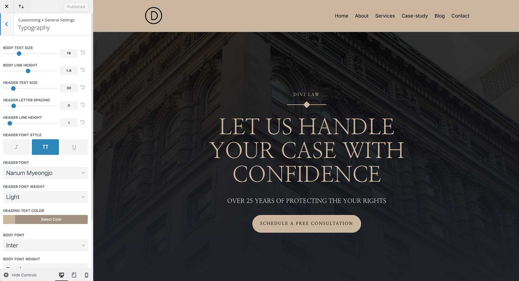 attorney starter site for Divi