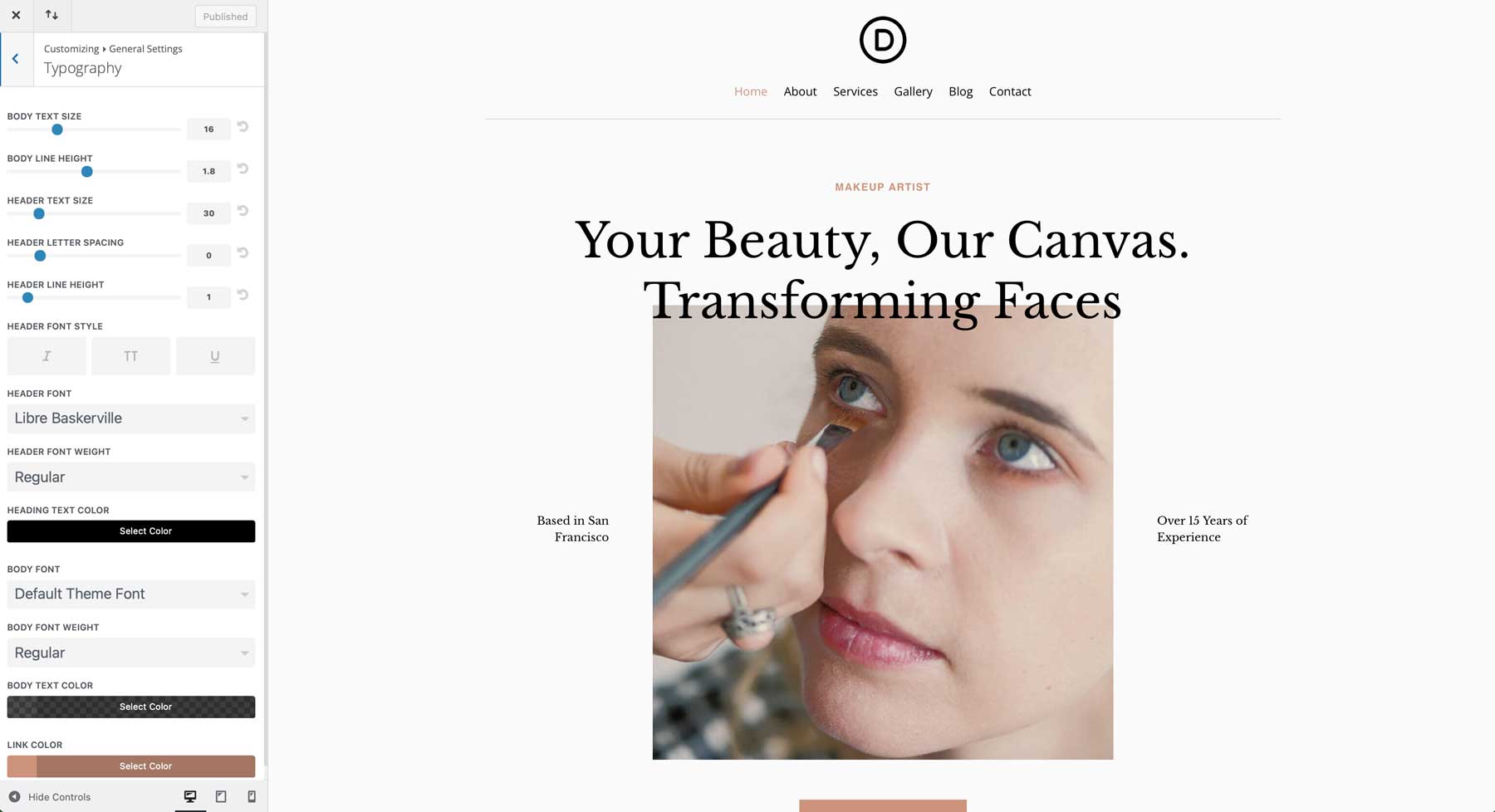 makeup artist starter site for Divi