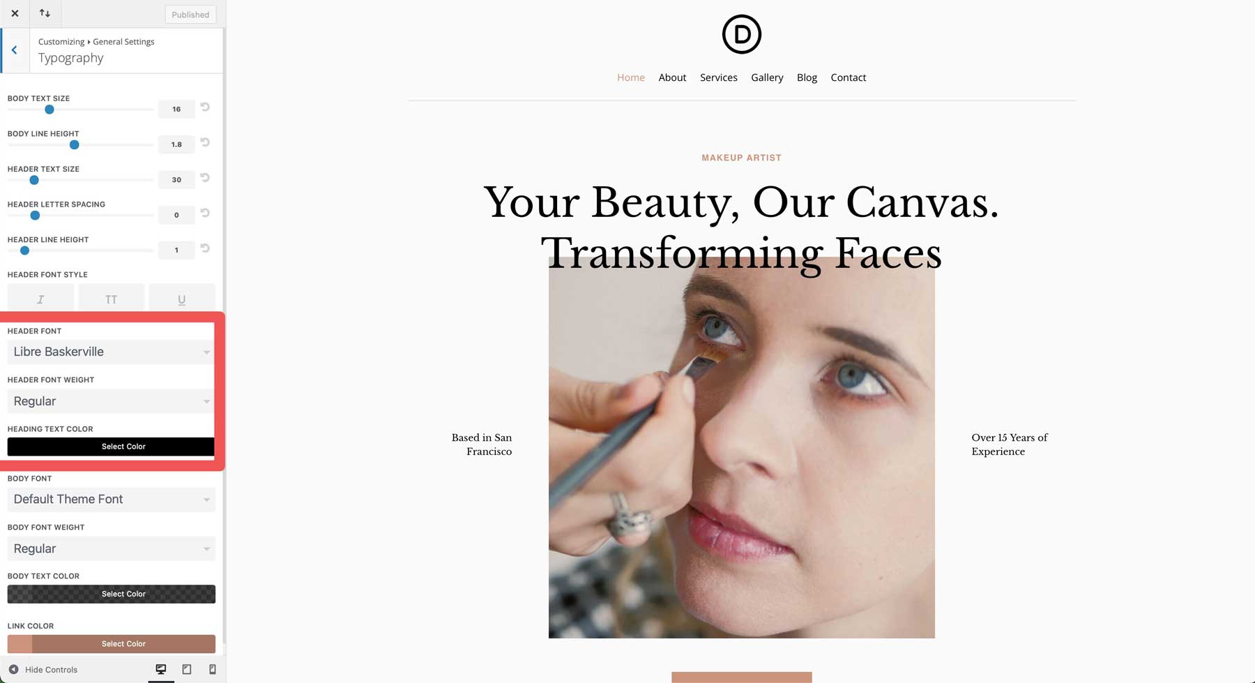 makeup artist starter site for Divi