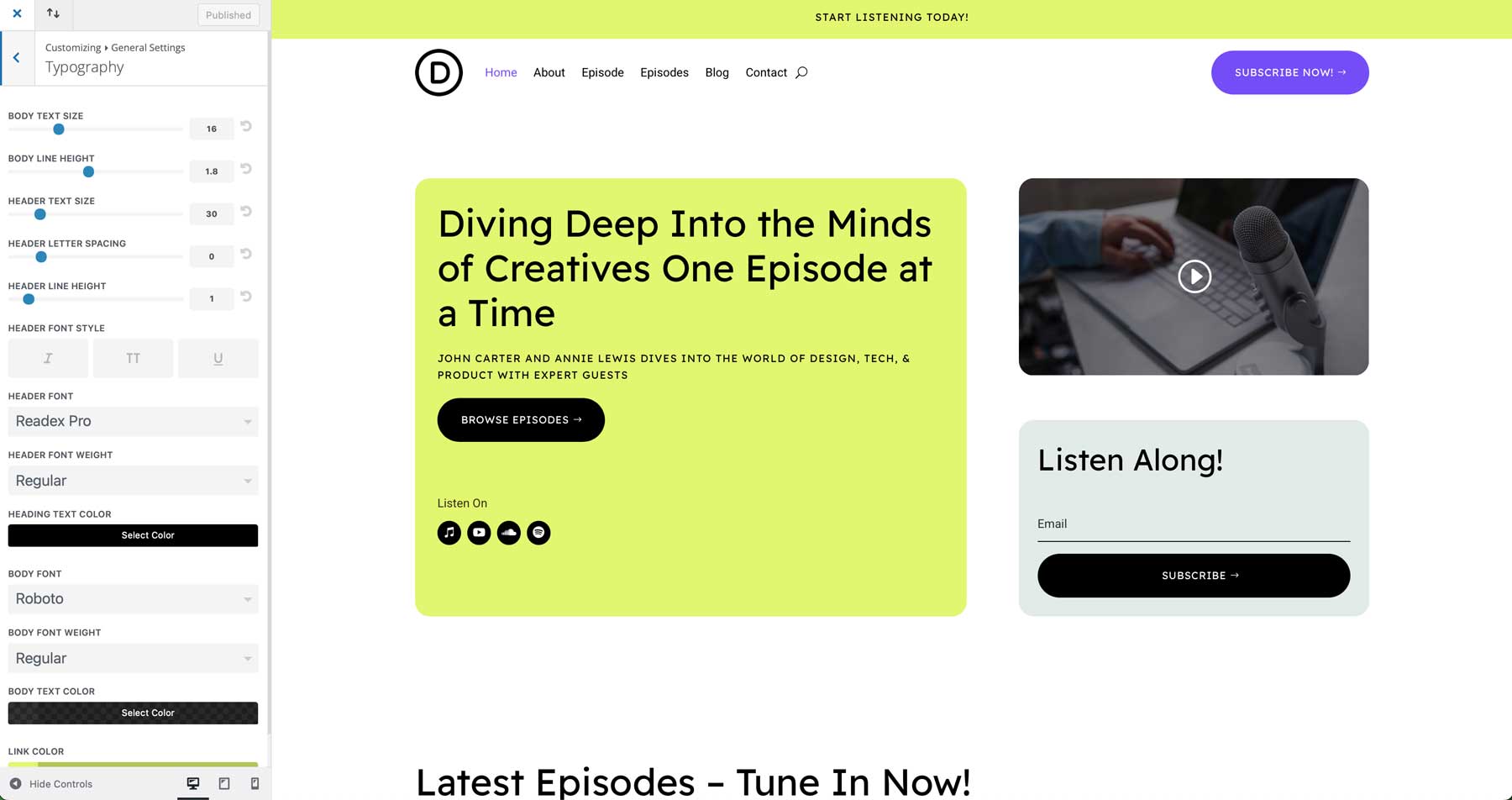 podcast starter site for Divi