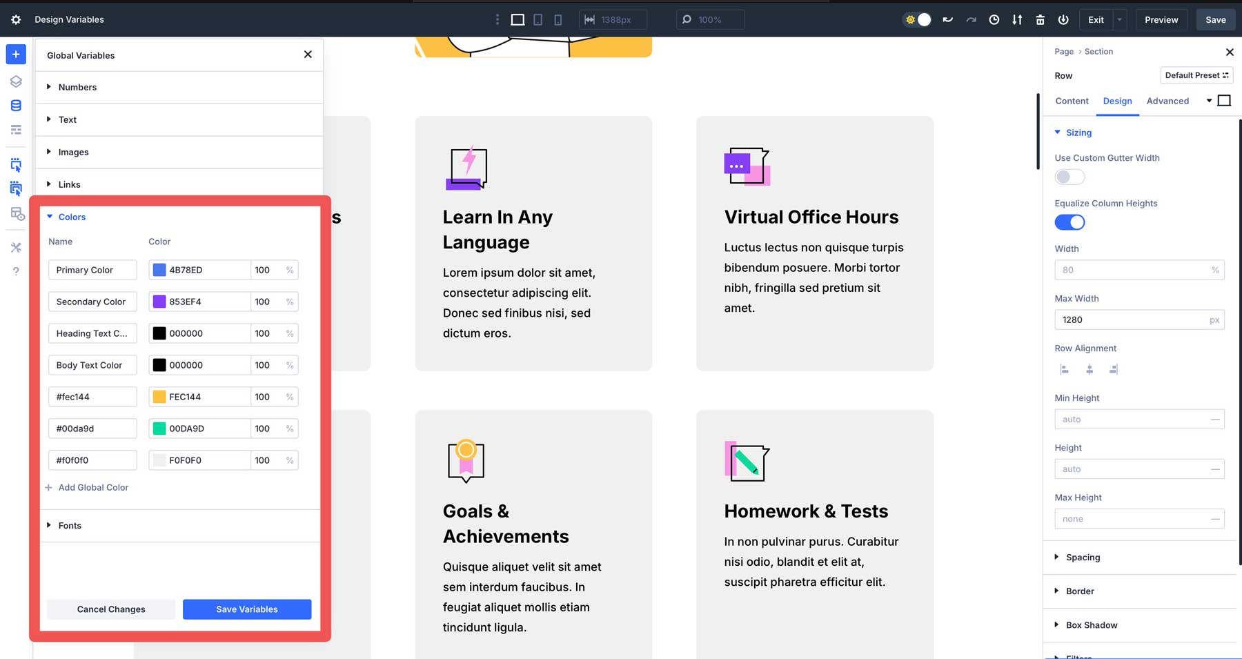 design variables in Divi 5