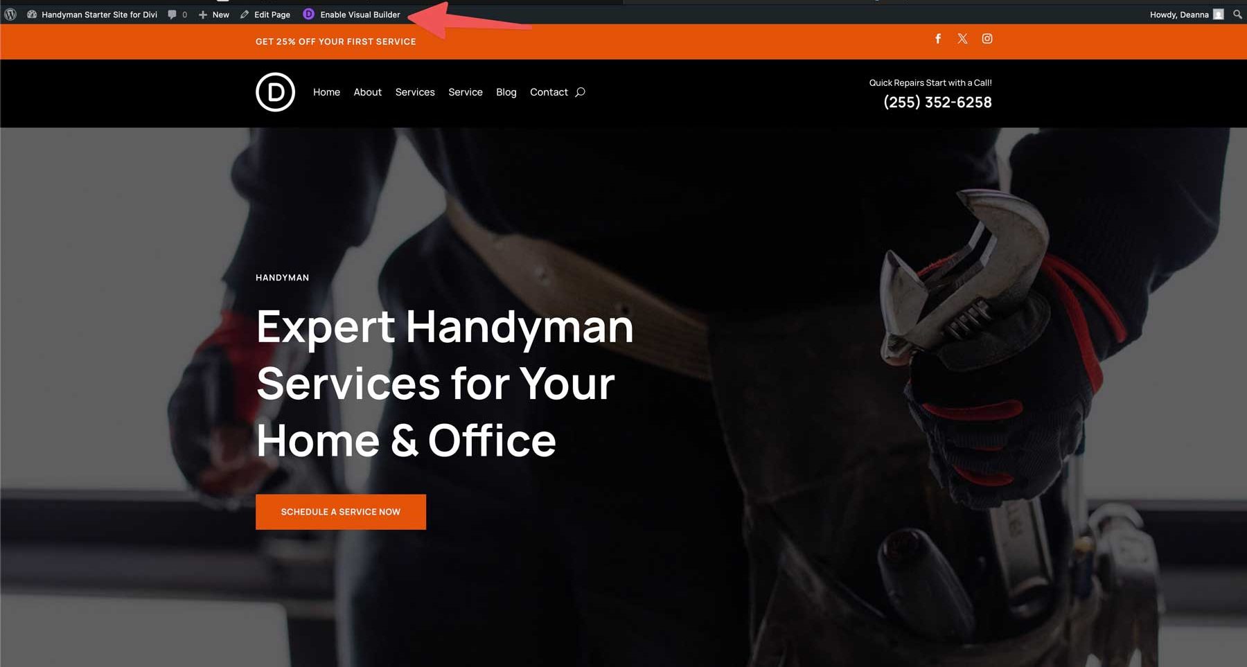 Handyman starter site for Divi