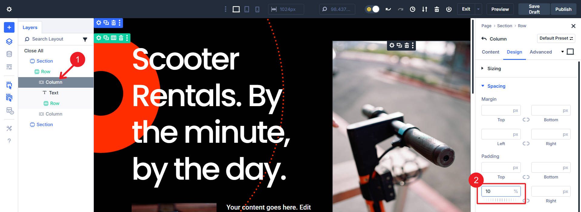 Add Column left-padding 10 percent