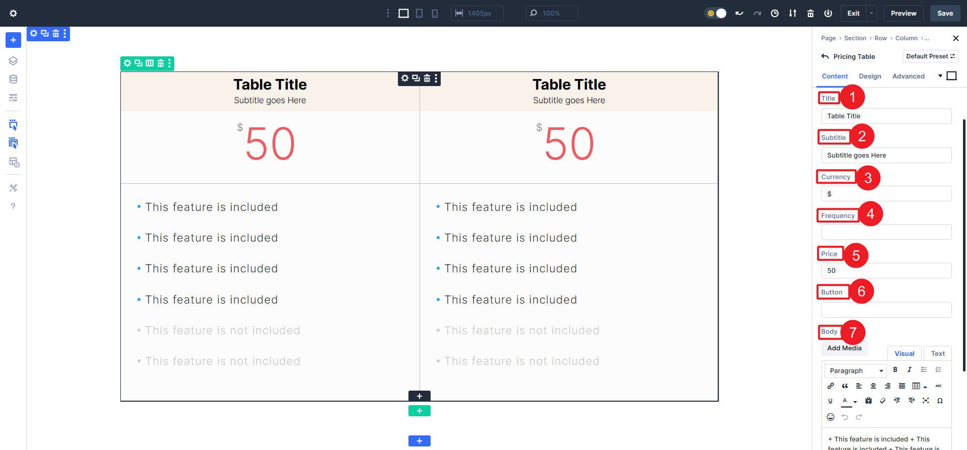 Anatomy of a Pricing Table Module to Recreate with Module Groups