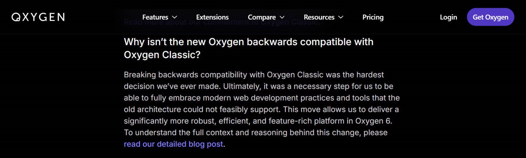 Oxygen v4 not compatible with v6