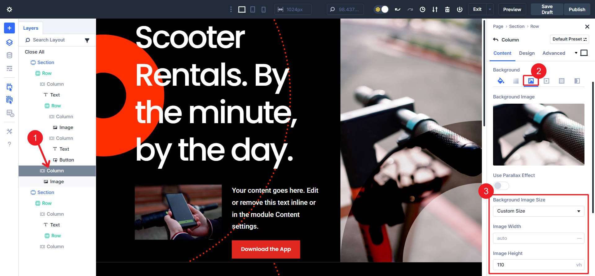 Right Column Background Image Setting Sizes